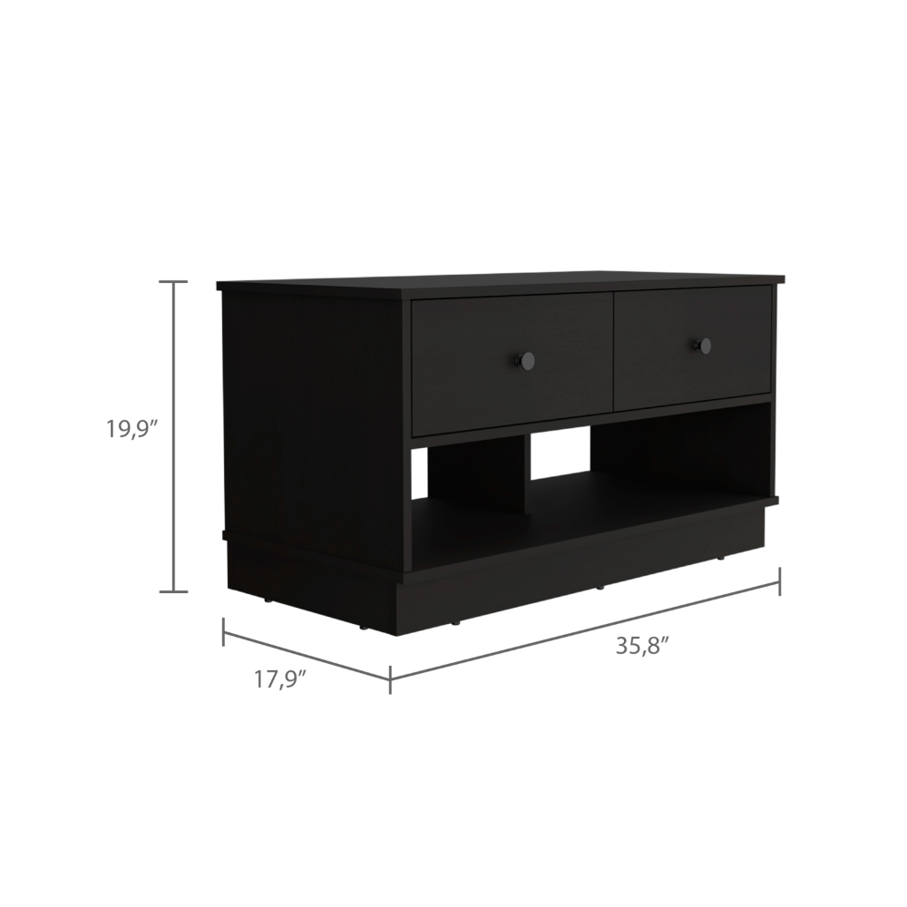 Uranus Storage Bench, Two Drawers, Two Open Shelves, Black - Luciddepo