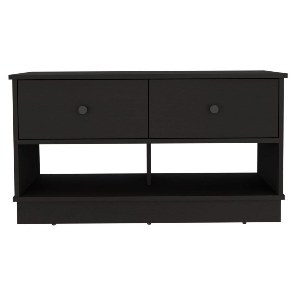 Uranus Storage Bench, Two Drawers, Two Open Shelves, Black - Luciddepo
