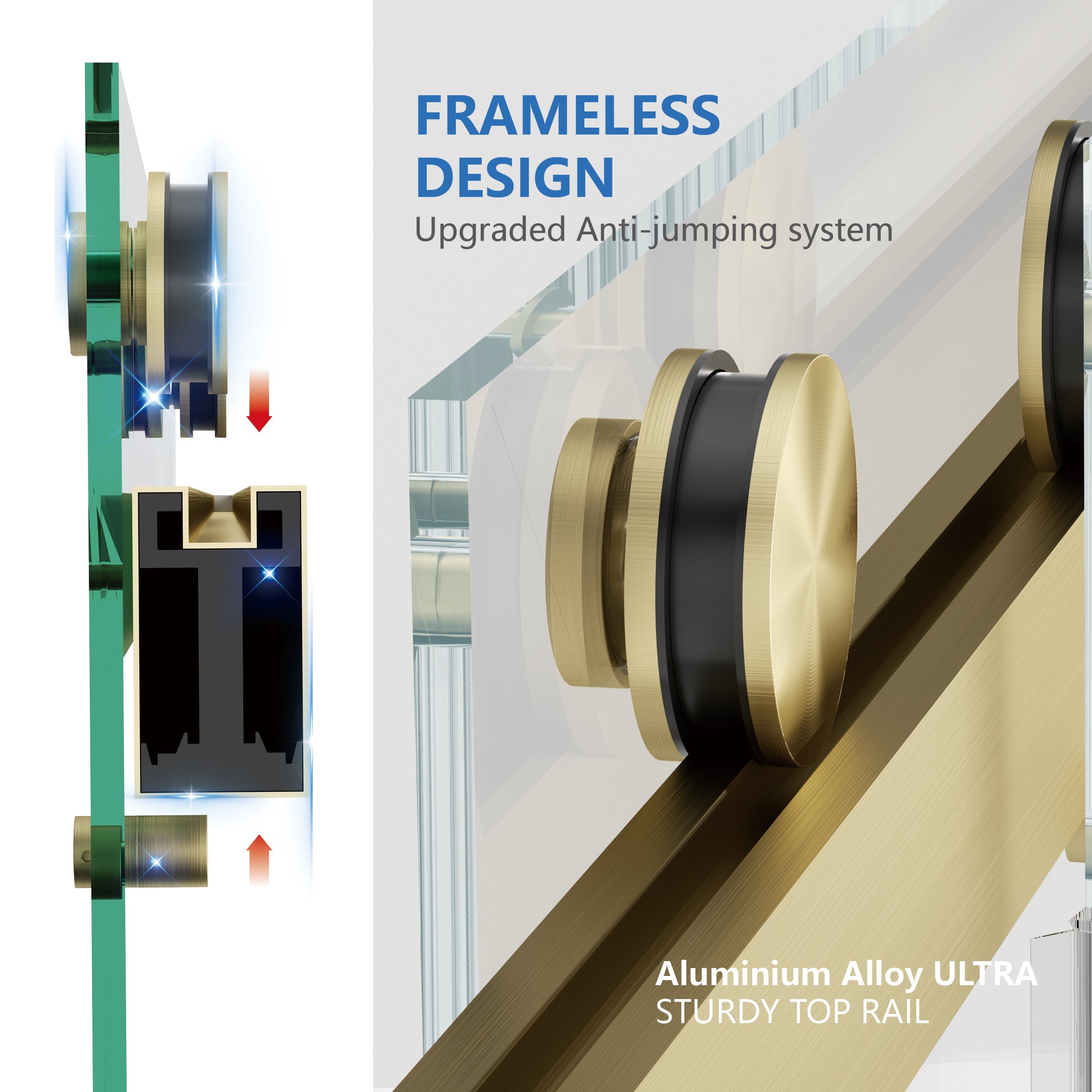 Frameless Double Sliding Shower Door 55"-59"W x 72"H, 8mm Thick SGCC Clear Premium Tempered Glass, Brushed Gold - Luciddepot