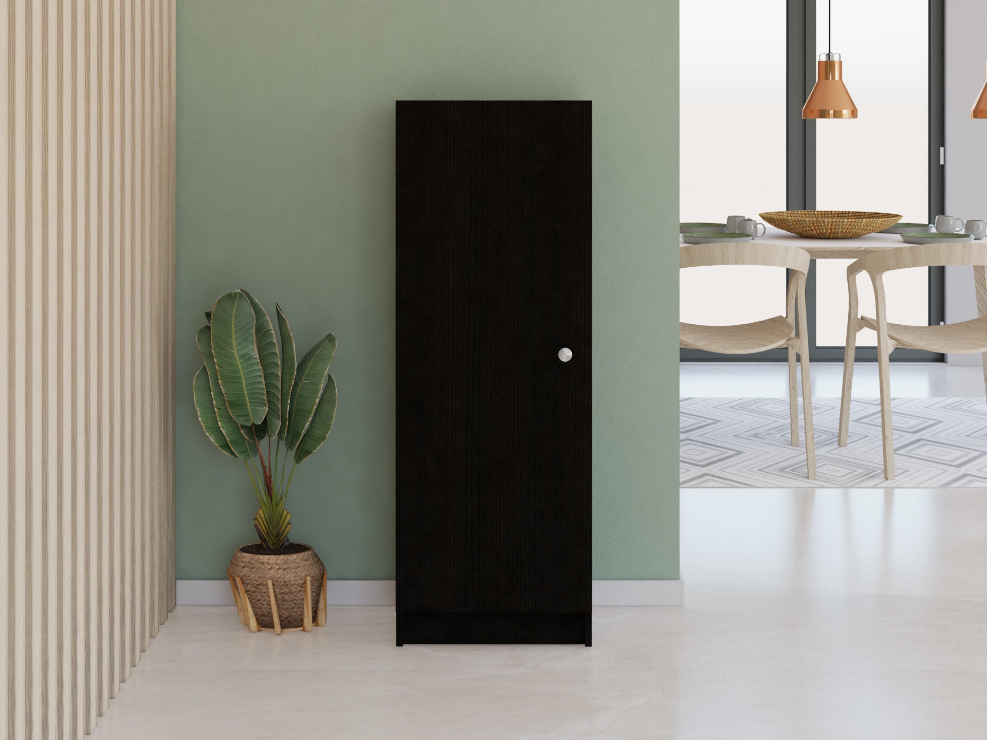 Uluru Kitchen Pantry, Single Door Cabinet, Four Interior Shelves, Black - Luciddepo