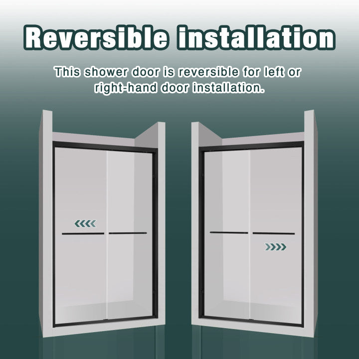 Aluminum Frame Double Sliding Shower Door 44"-48"W x76"H, 6mm Thick SGCC Clear Tempered Glass, Matte Black Finished - Luciddepot