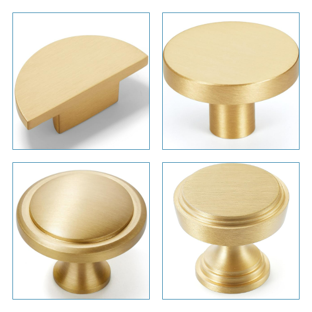 Gold Kitchen Cabinet Knobs, Solid Brass Knobs for Dresser Drawer, Minimalist Bathroom Cabinet Pulls, Modern Furniture Hardware, Brushed Finish (Semicircle/Round/Mushroom/Step) - Luciddepot