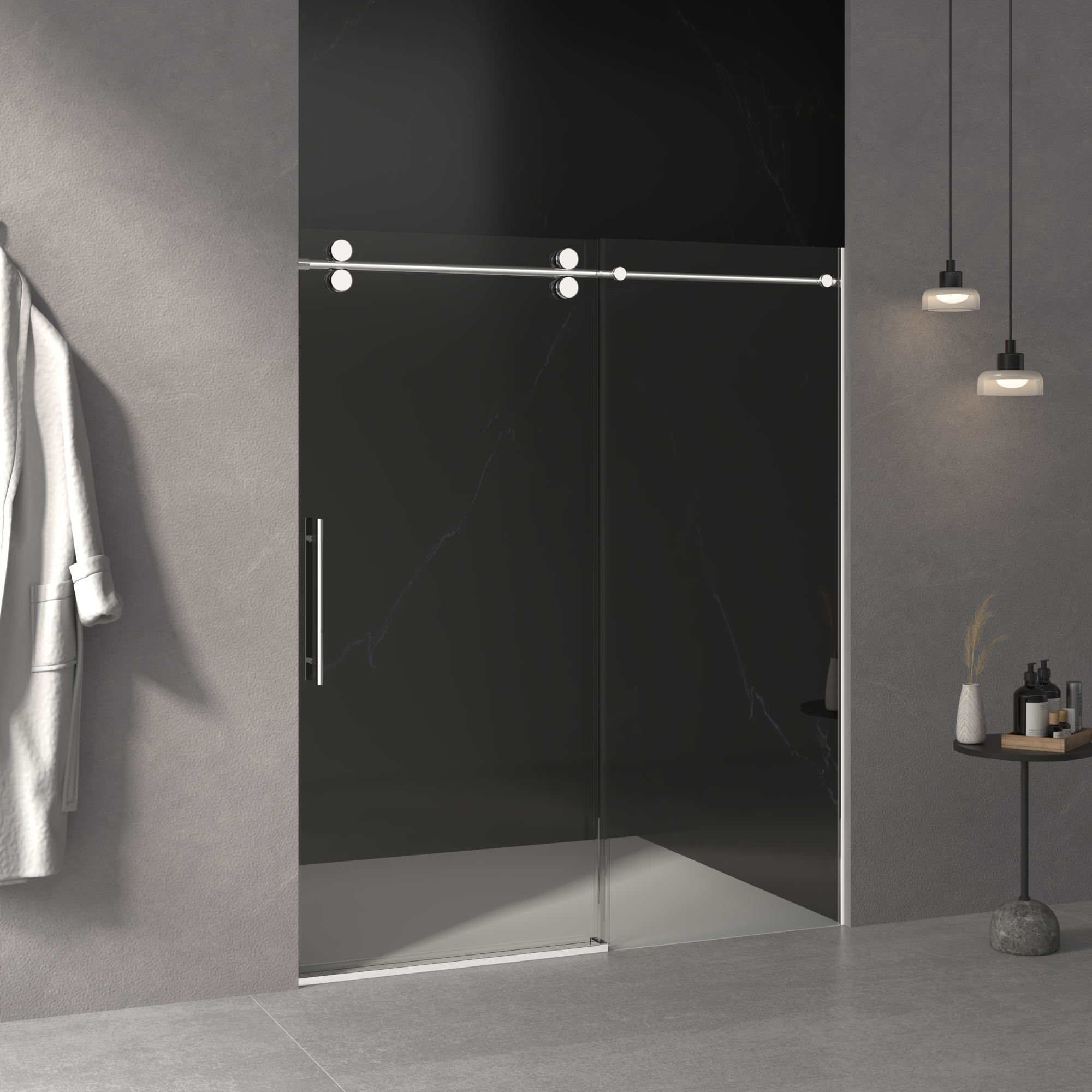 Frameless Double Sliding Shower Door 56"-60"W x 72"H, 8mm SGCC Clear Tempered Glass, Chrome Finished - Luciddepot