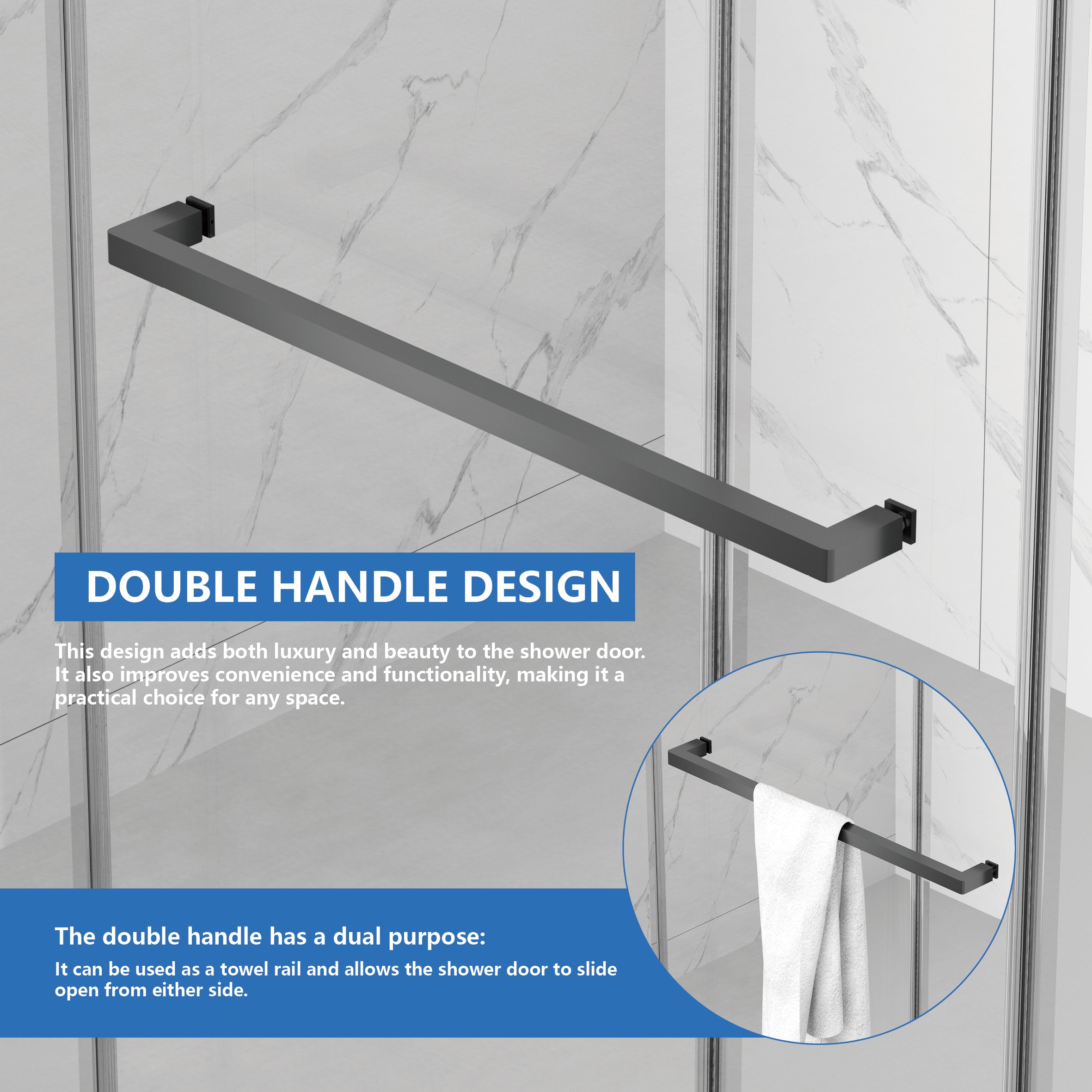 Frameless Double Sliding Shower Door 55"-59"W x 72"H, 8mm Thick SGCC Clear Premium Tempered Glass, Matte Black - Luciddepot