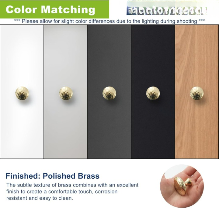 Hammered Gold Kitchen Cabinet Knobs, Solid Brass Knobs for Dresser Drawer, Minimalist Bathroom Cabinet Pulls, Modern Furniture Hardware, Brushed Finish (Semicircle/Round/Mushroom) - Luciddepot