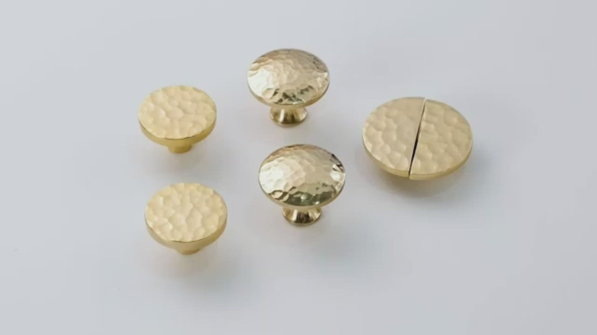 Hammered Gold Kitchen Cabinet Knobs, Solid Brass Knobs for Dresser Drawer, Minimalist Bathroom Cabinet Pulls, Modern Furniture Hardware, Brushed Finish (Semicircle/Round/Mushroom)