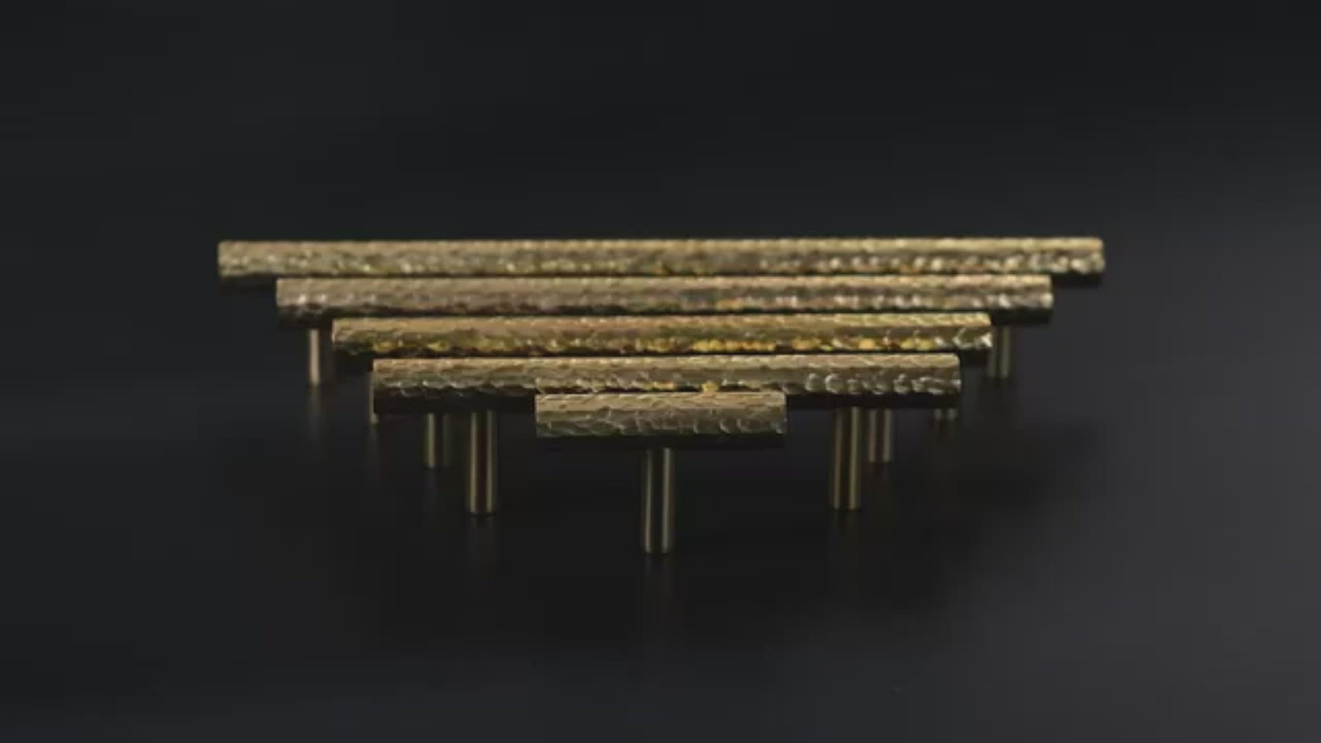 Hammered Cylinder Solid Brass Cabinet Pulls, Gold Kitchen Cabinet Handles, Gold Dresser Drawer Pulls, Modern Furniture Hardware, T-Bar Flat, Single Hole, Brushed Finish (2 or 6 pack)