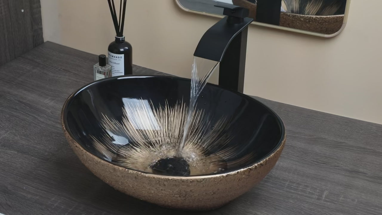 Ceramic Vessel Sinks Oval Bathroom Sink Above Counter Vessel Sink with Faucet and Drain Combo approx 16 inchs Marbling Vessel