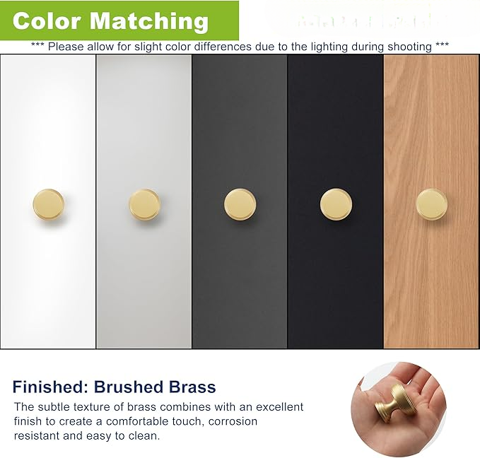 Gold Kitchen Cabinet Knobs, Solid Brass Knobs for Dresser Drawer, Minimalist Bathroom Cabinet Pulls, Modern Furniture Hardware, Brushed Finish (Semicircle/Round/Mushroom/Step) - Luciddepot