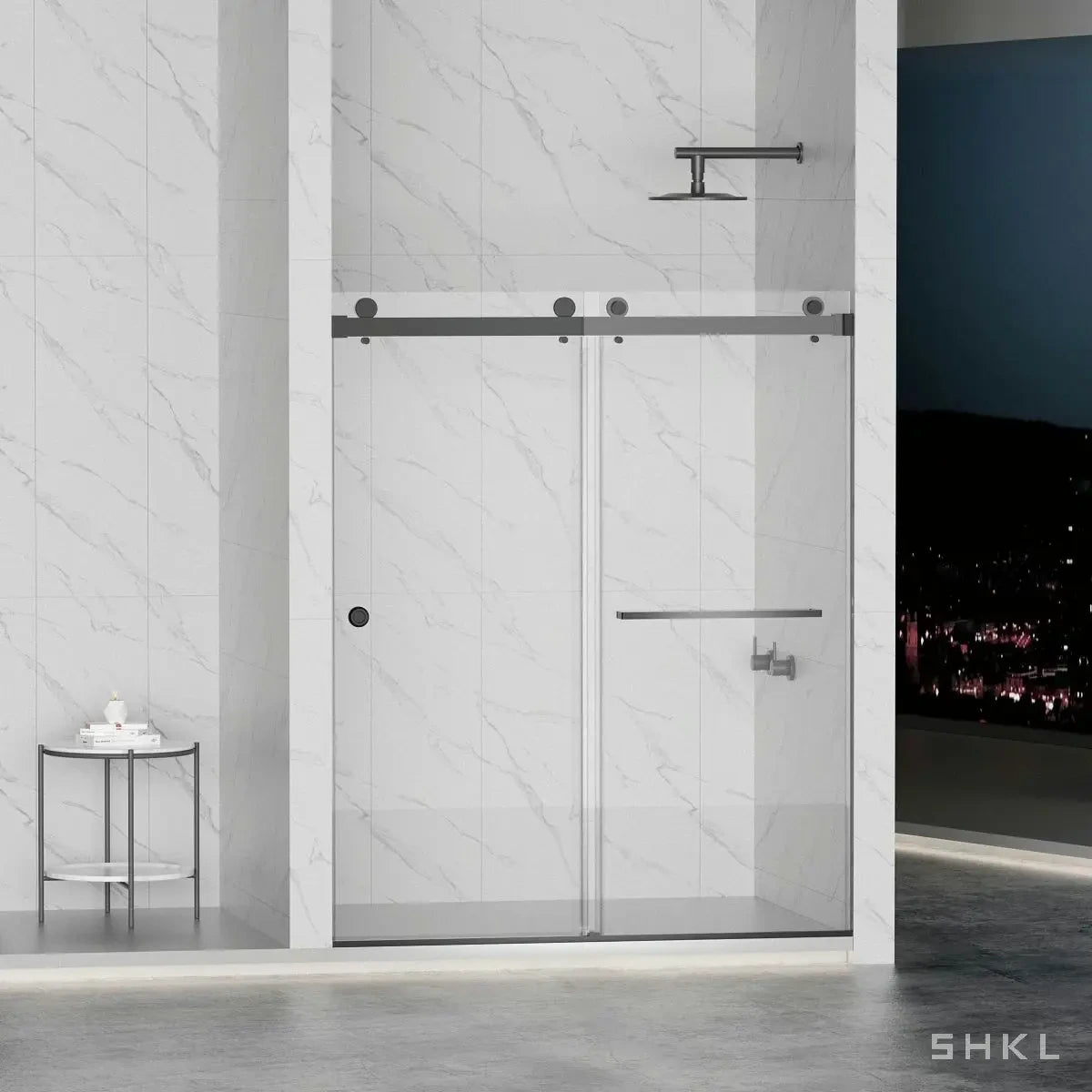 55-59" x 72" Frameless Double Sliding Shower Door,5/16"(8mm) Premium Tempered Glass, Matte Black - Luciddepo