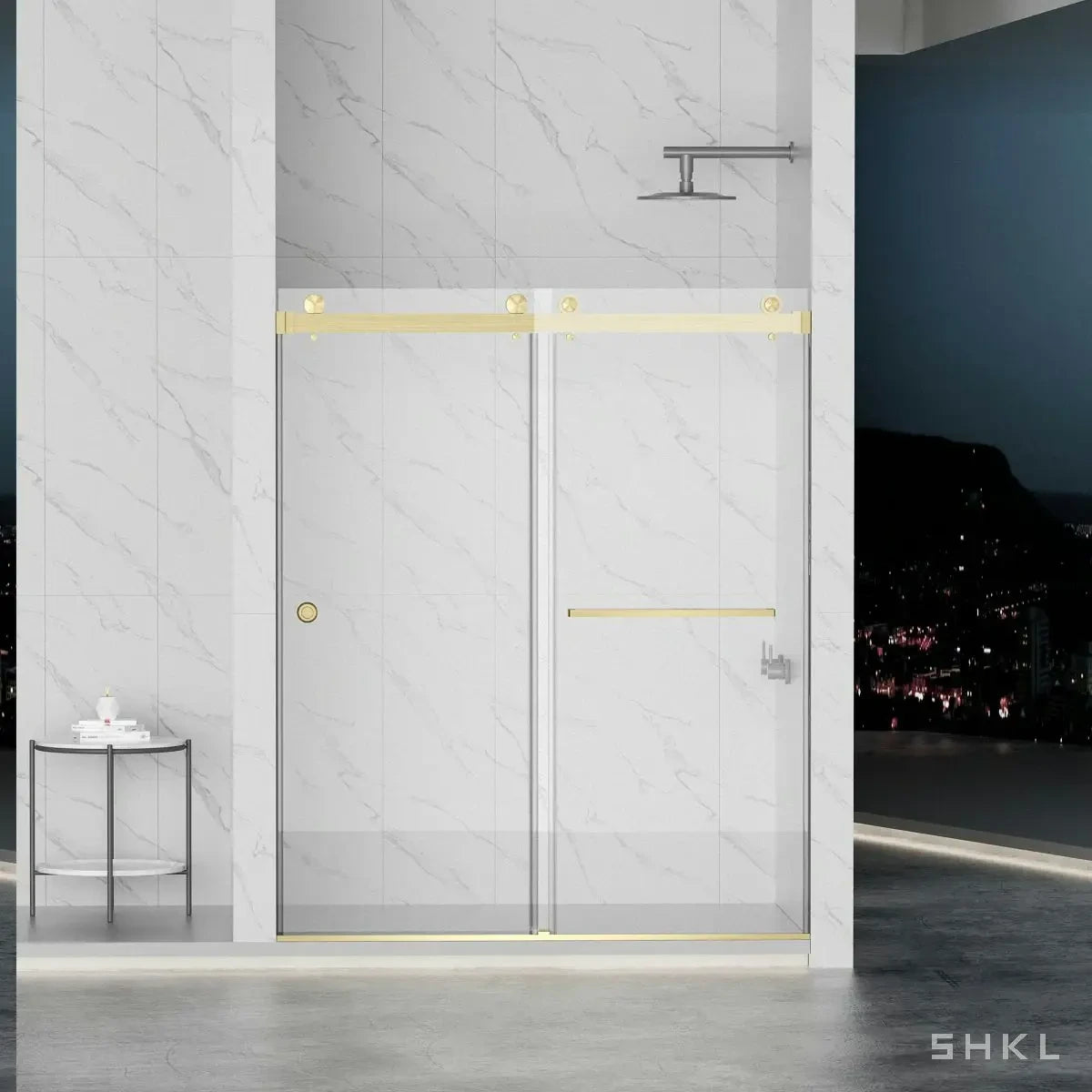 55-59" x 72" Frameless Double Sliding Shower Door, 5/16"(8mm) Tempered Glass, Brushed Gold - Luciddepo