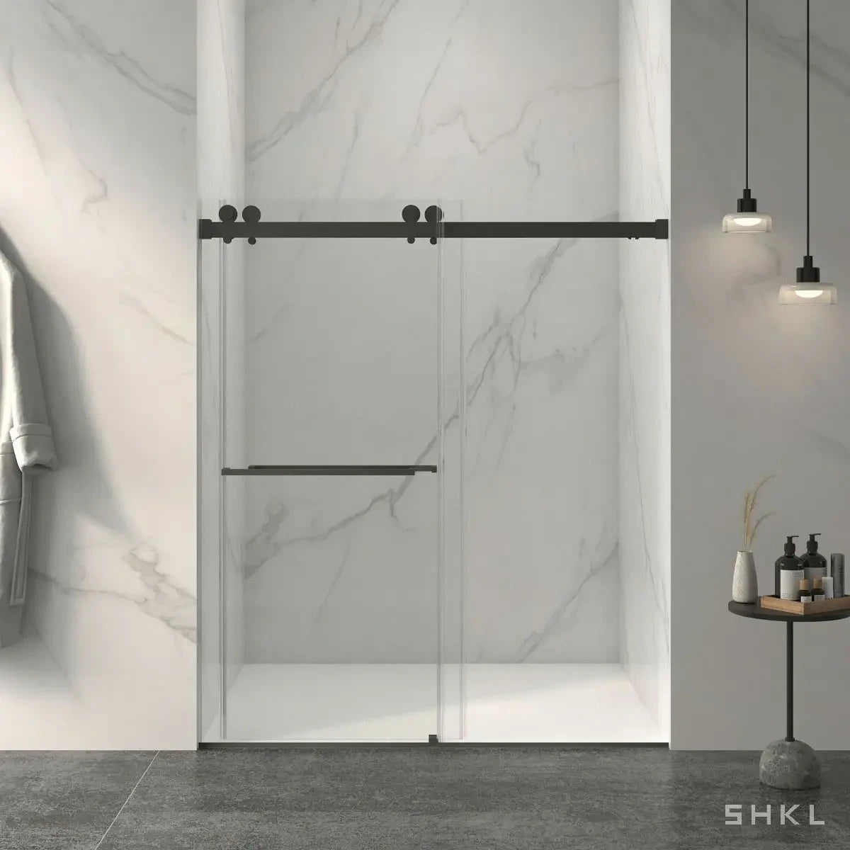 56-60"W x 70"H Frameless Double Sliding Shower Door, 5/16" (8mm) Thick SGCC Tempered Clear Glass, Matte Black Finished - Luciddepo