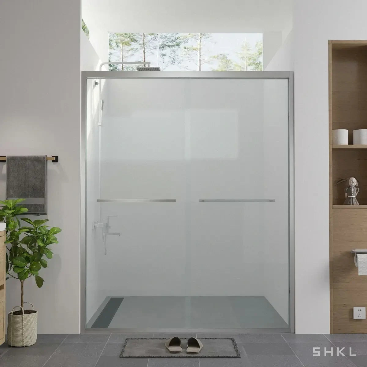 56-60"x74" Aluminum Frame Double Sliding Shower Door, with Premium 1/4" (6mm) Clear Tempered Glass, Chrome Finished - Luciddepo