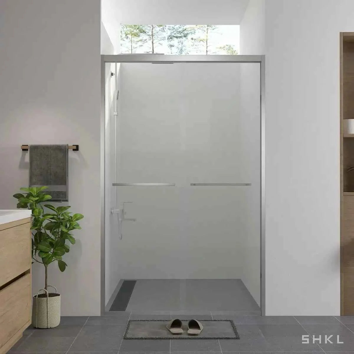 44-48"x76" Aluminum Frame Double Sliding Shower Door, with Premium 1/4" (6mm) Clear Tempered Glass, Matte Black Finished