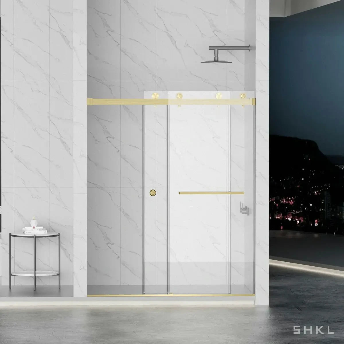 55-59" x 72" Frameless Double Sliding Shower Door, 5/16"(8mm) Tempered Glass, Brushed Gold - Luciddepo