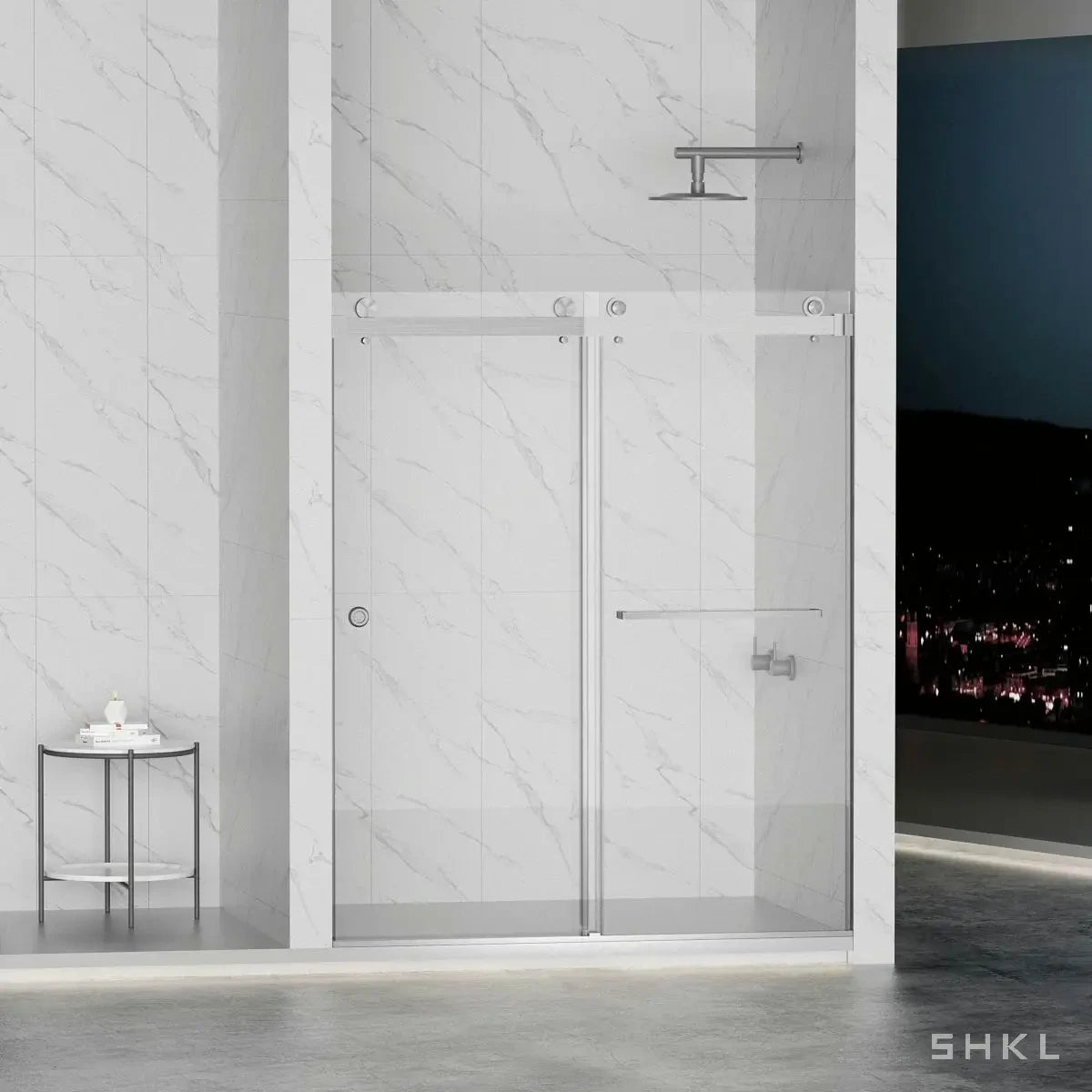 55-59" x 72" Frameless Double Sliding Shower Door, 5/16"(8mm) Premium Tempered Glass, Brushed Nickel - Luciddepo