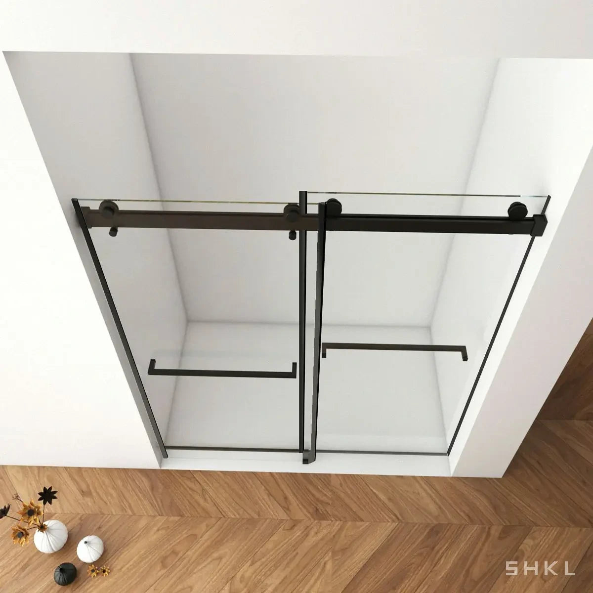56"-60"W x 76"H Frameless Double Sliding Shower Door, 3/8'' (10mm) Clear Tempered Glass, Matte Black Finished With Buffer - Luciddepo