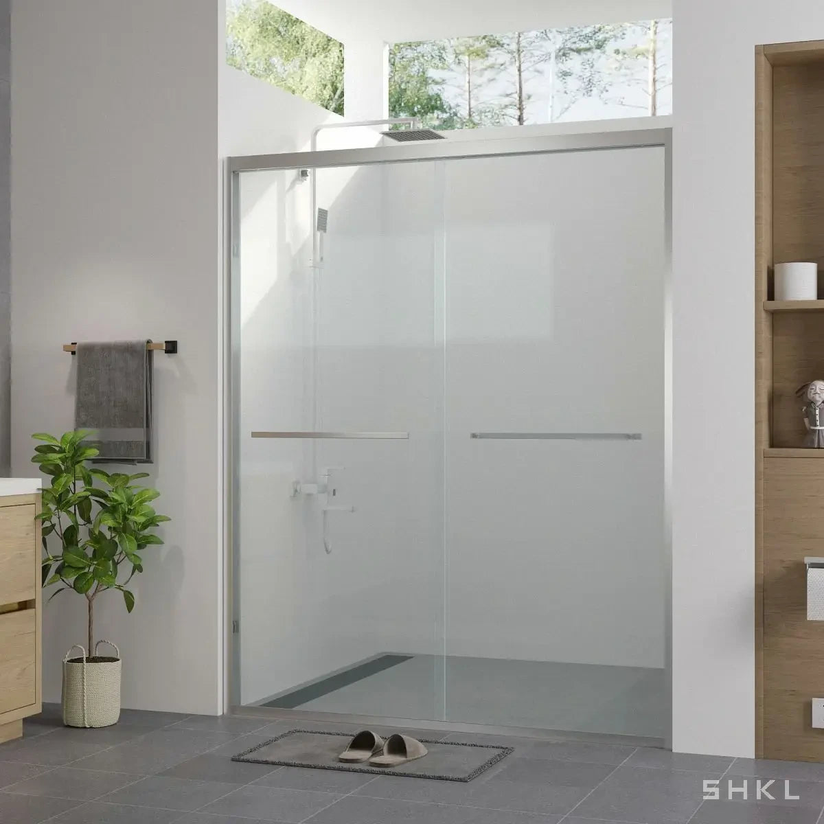 56-60"x74" Aluminum Frame Double Sliding Shower Door, with Premium 1/4" (6mm) Clear Tempered Glass, Chrome Finished - Luciddepo