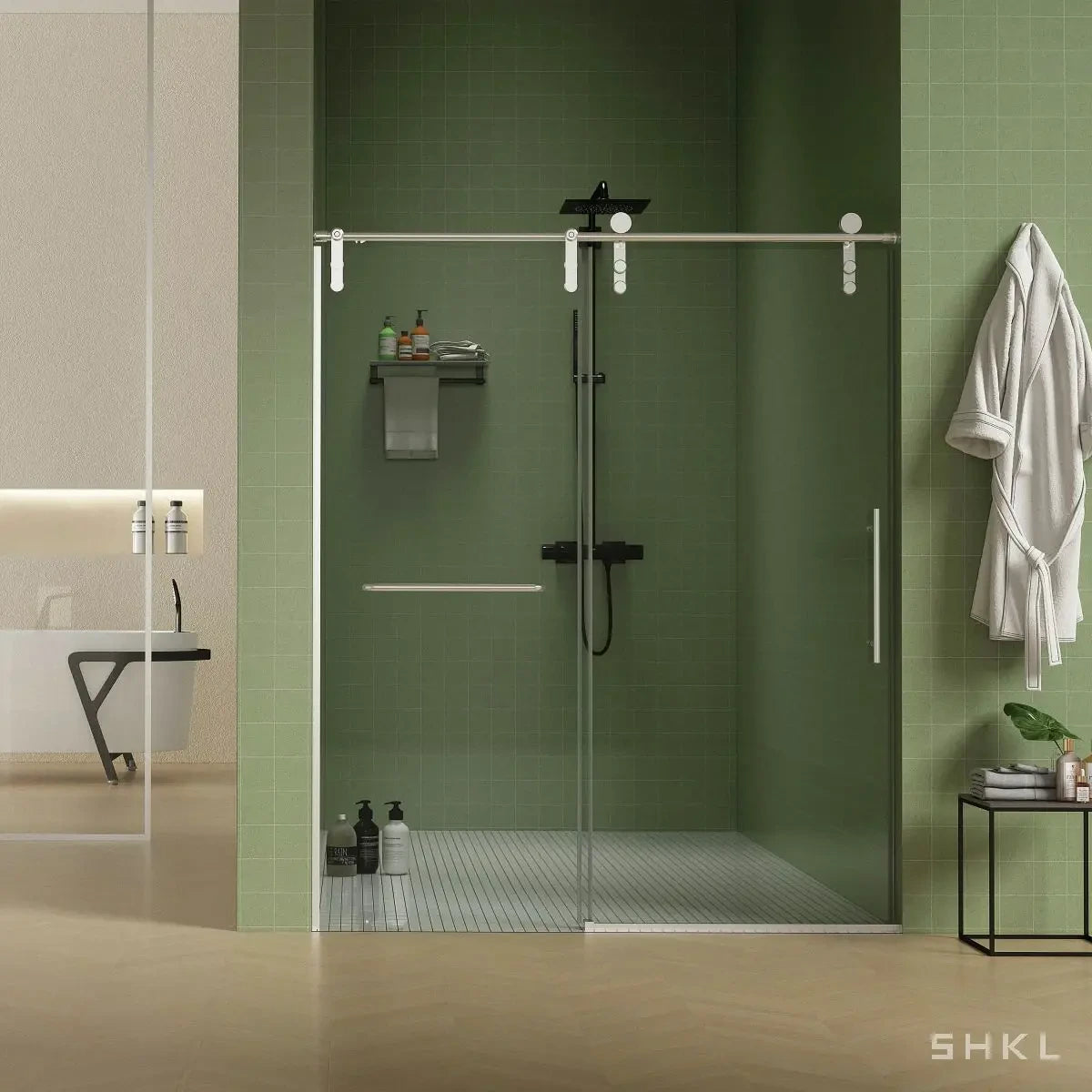 56"-60"W x 70"H Frameless Sliding Shower Door, Premium 5/16"(8mm) Thick Tempered Glass, Brushed Nickel Finished With Buffer - Luciddepo